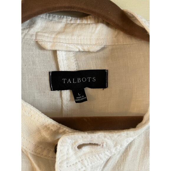 Talbots Women’s 100% Linen Shacket Long Sleeve Button Up Jacket Shirt White L - Picture 5 of 6